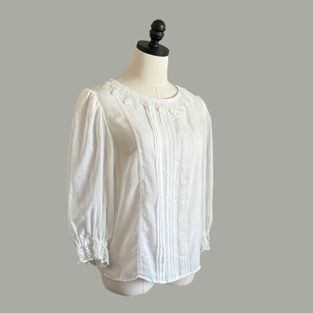 vintage 70s white cotton voile Gunne Sax blouse size small - Picture 3 of 11